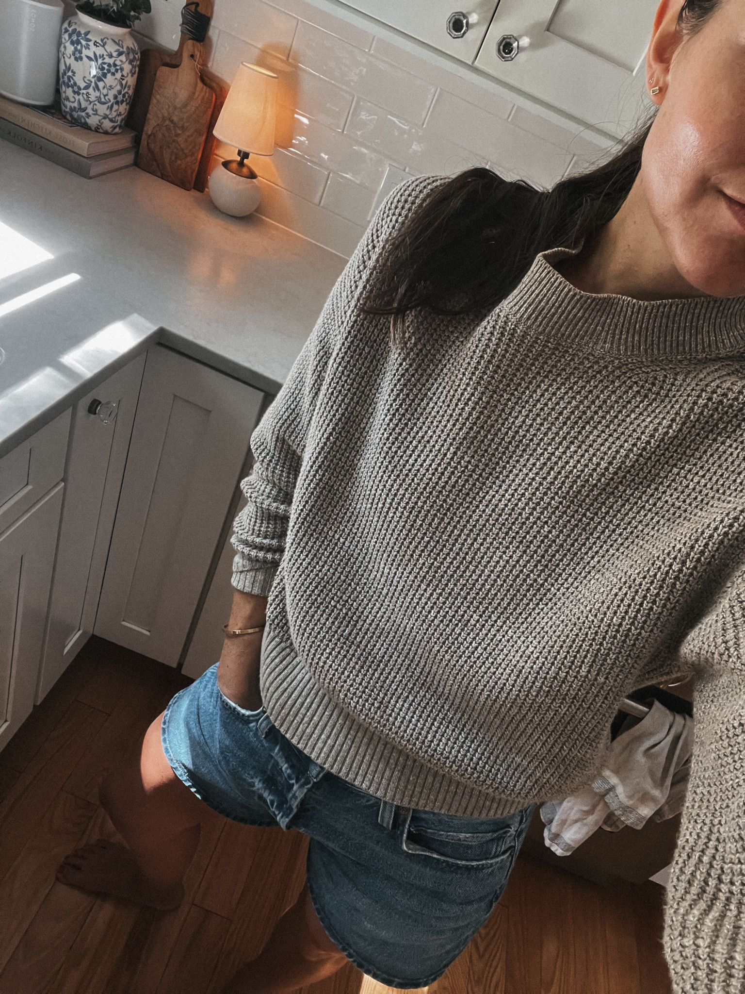 school drop off, dance drop off, errands, etc.  
my third fall in this Buck Mason sweater. 