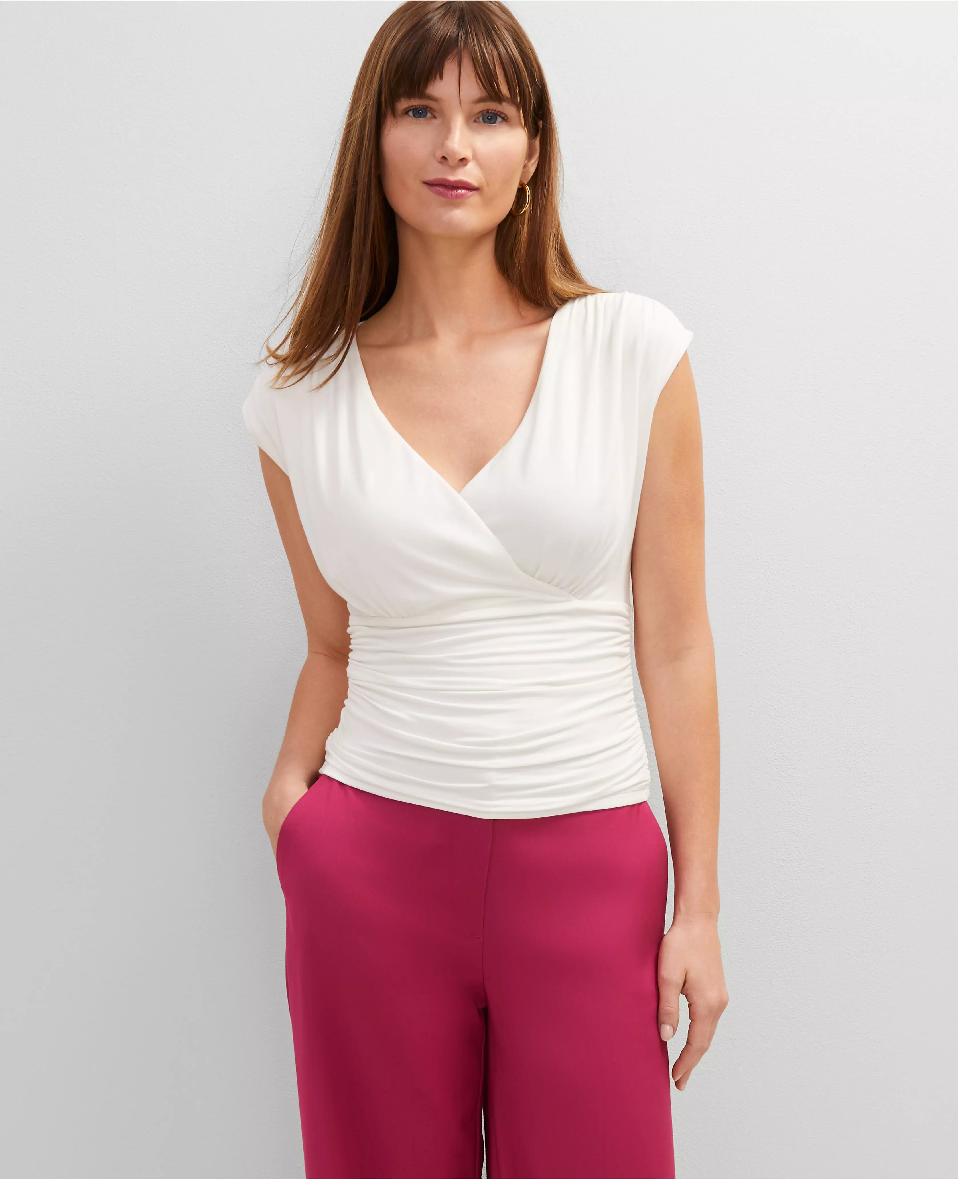 Petite Gathered V-Neck Top | Ann Taylor
