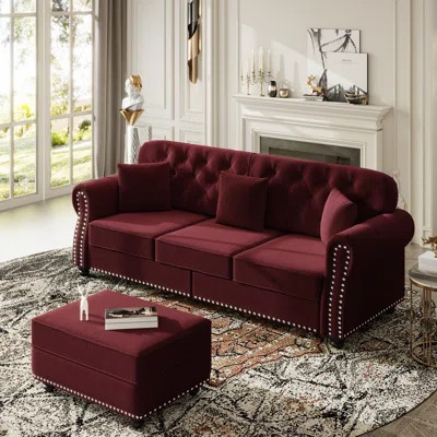Mid-Century 4 - Piece Living Room Set, Velvet Sofa Set With Loveseat, Chair And Ottoman | Wayfair North America