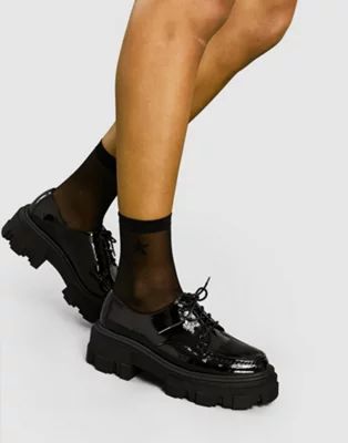 ASOS DESIGN Mall chunky lace up flat shoes in black | ASOS (Global)