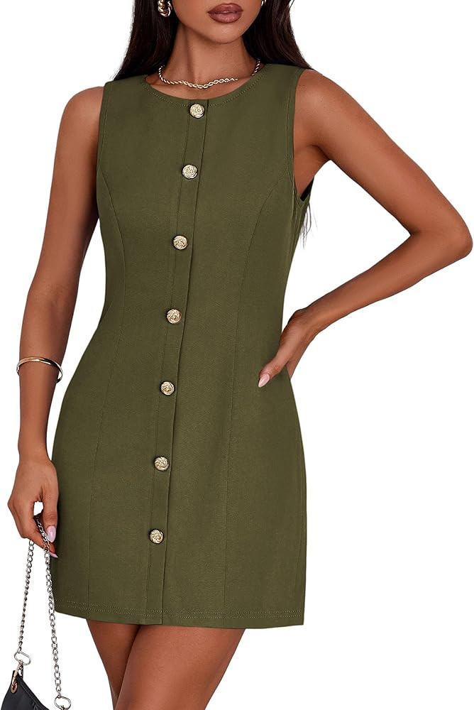 PRETTYGARDEN Work Dresses for Women 2026 Summer Business Formal Short Dress Sleeveless Button Dow... | Amazon (US)