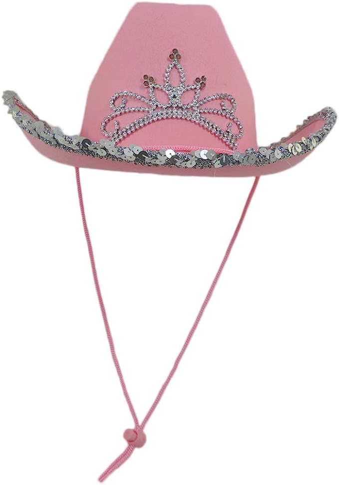 Pink Cowboy Cowgirl Tiara Felt Light Up Rodeo Princess Hat, One Per Order | Amazon (US)