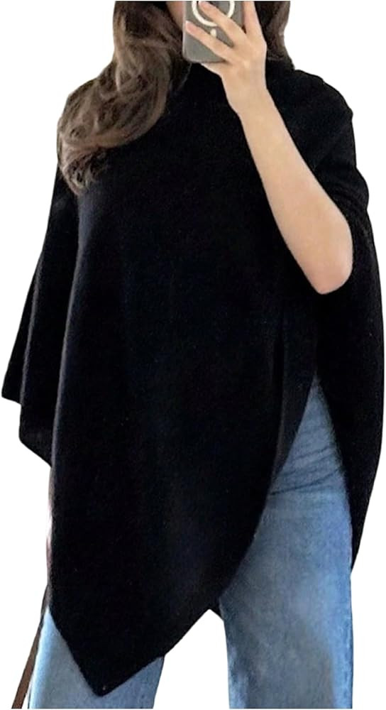 Milumia Women's Poncho Sweater Knitted Pullover Shawls Wraps Capes Dolman Sleeve Tops | Amazon (US)