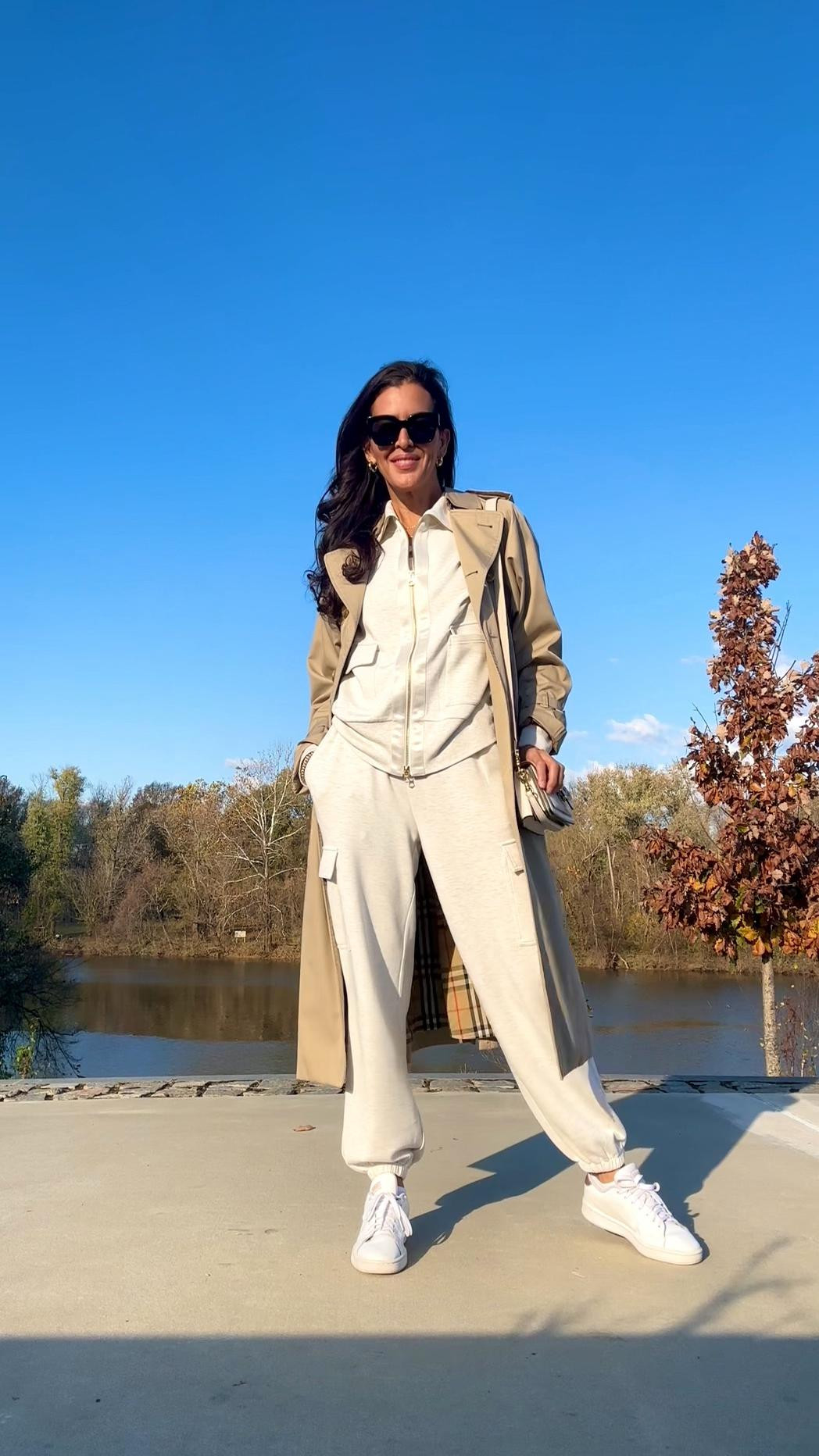 Sizing and details⬇️ 
Wearing a size S in sip up and cargo joggers. 
Trench coat is a vintage Burberry find. Adding similar more affordable options. Shoes are tts.
Lipstick is 320 hush hush.
Travel outfit , loungewear, cozy style, 

#LTKCyberWeek #LTKHoliday

#LTKSeasonal #LTKStyleTip #LTKOver40