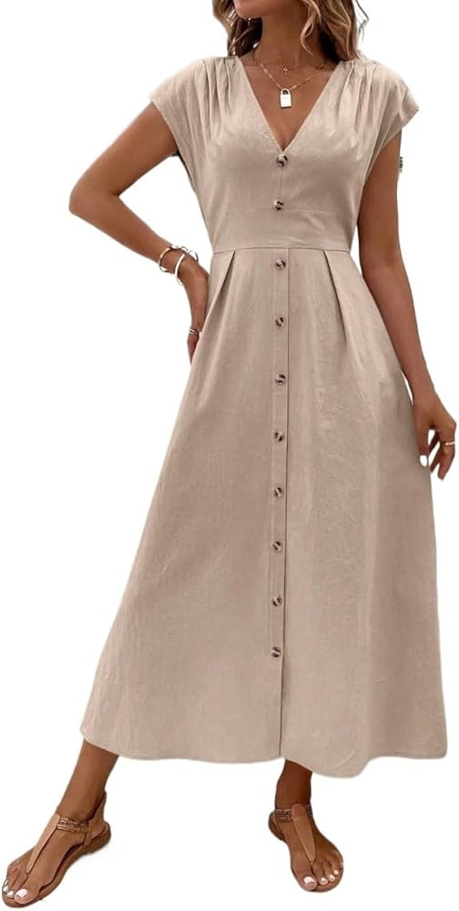 Womens 2024 Casual Summer Plain Long Dresses Short Sleeve Summer Elegant Long Dress | Amazon (US)