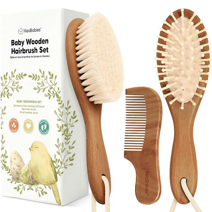 Baby Hair Brush and Comb Set for Newborn - Wooden Baby Hair Brush Set with Soft Goat Bristle, Bab... | Amazon (US)