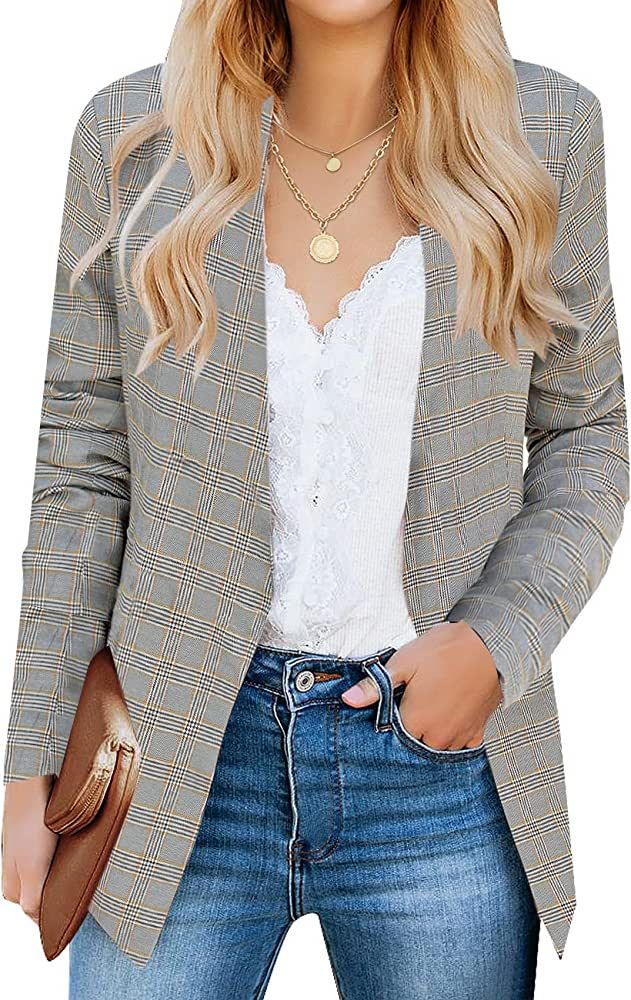 Vetinee Women's Open Front Pockets Blazer Long Sleeve Work Office Cardigan Jacket | Amazon (US)
