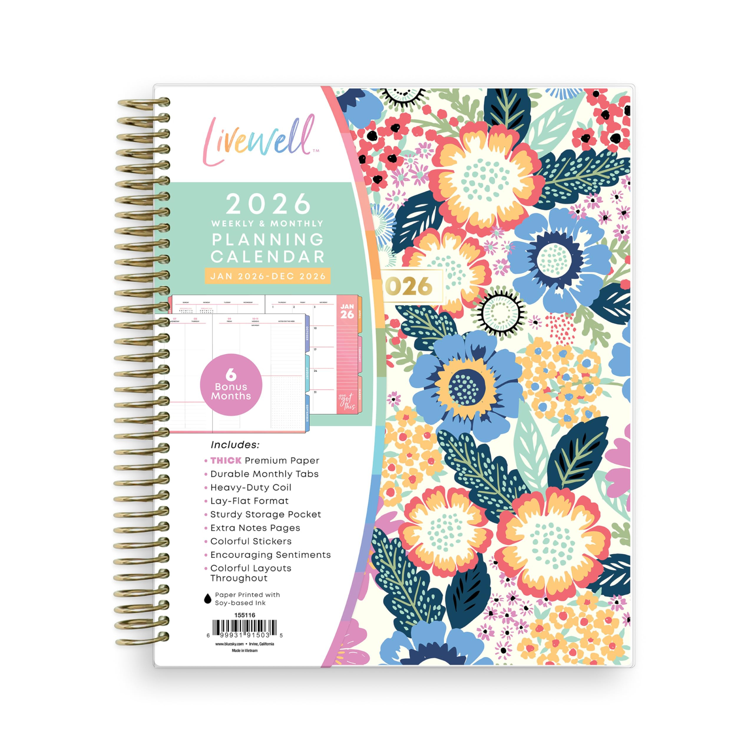 Blue Sky Livewell 2026 Weekly and Monthly Planner Calendar, January 2026 - December 2026, 7" x 9"... | Amazon (US)