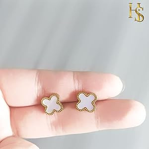 Clover Earrings for Women | Hypoallergenic Clover Stud Earrings | Lovely Gift - White | Amazon (US)