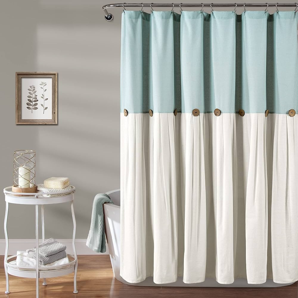 Lush Decor Linen Button Shower Curtain, 72" x 72", Blue & Off-White | Amazon (US)