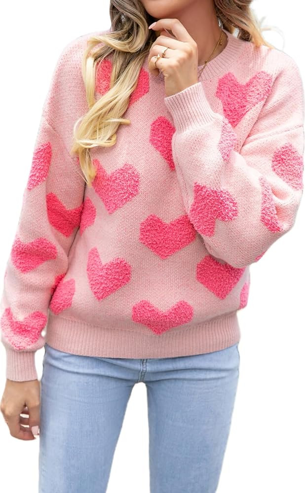 Valentine's Day Heart Sweater for Women Cute Love Shape Sweatshirt Casual Crewneck Valentine Shir... | Amazon (US)
