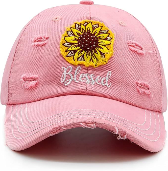 Waldeal Blessed Hats for Women, Embroidered Distressed Sunflower Baseball Cap, Christian Gifts fo... | Amazon (US)