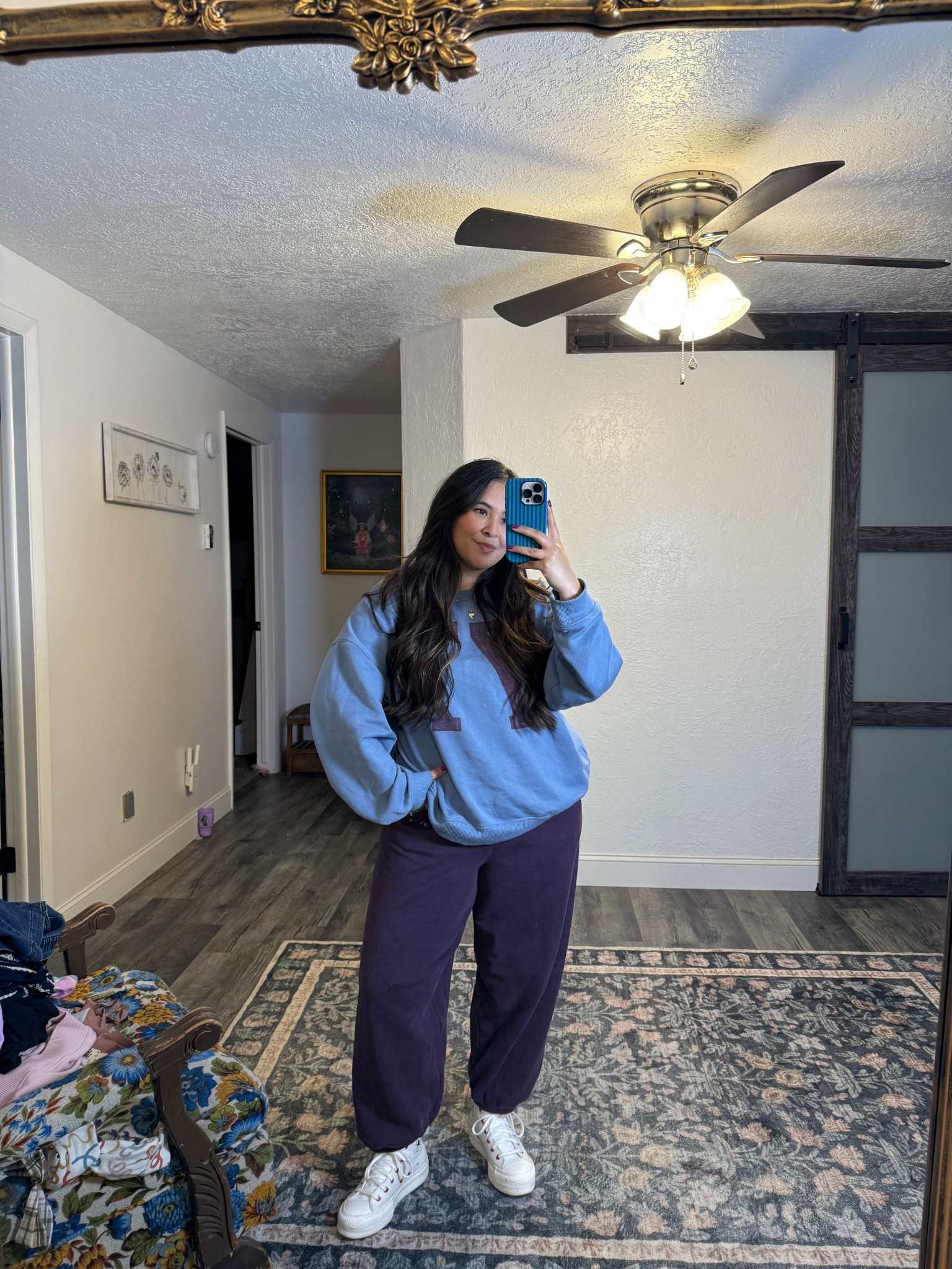 Cozy lil ootd. Wearing a large in the sweater and a medium short in the sweats 💜 

#LTKSaleAlert #LTKMidsize #LTKootd