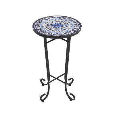 Christopher Knight Home Ellie Patio Iron and Ceramic Tile Accent Table, Blue/Black | Target
