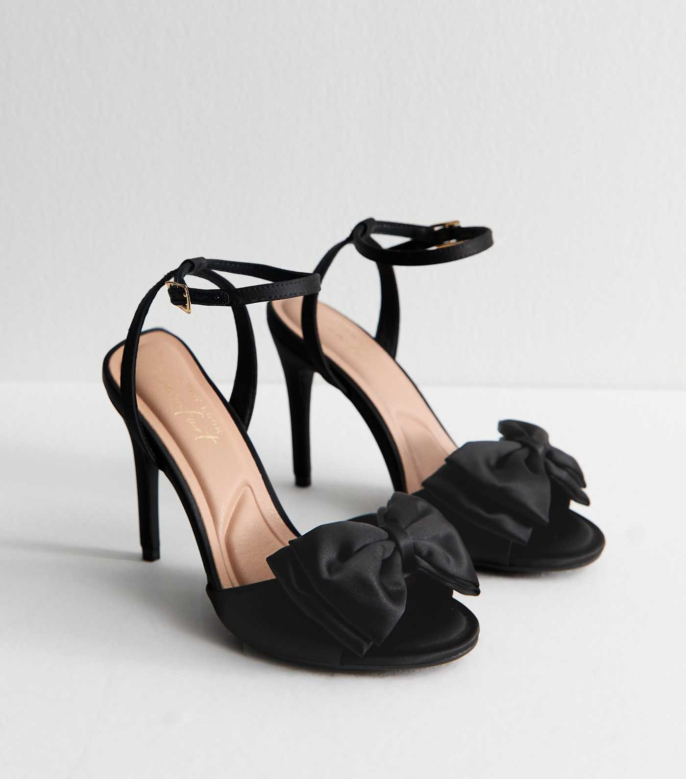 Black Satin Bow Front Stiletto Sandals | New Look | New Look (UK)