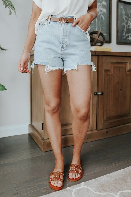 High Road Light Wash Frayed Denim Shorts | Magnolia Boutique
