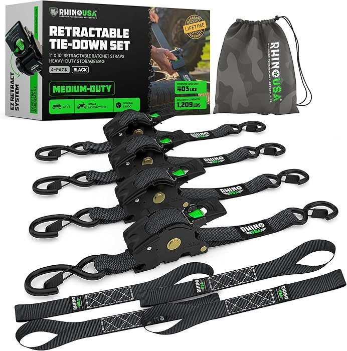 Rhino USA Retractable Ratchet Straps (4-Pack) - 1 Inch x 10 Feet (1,209lb Break Strength) - Auto ... | Amazon (US)
