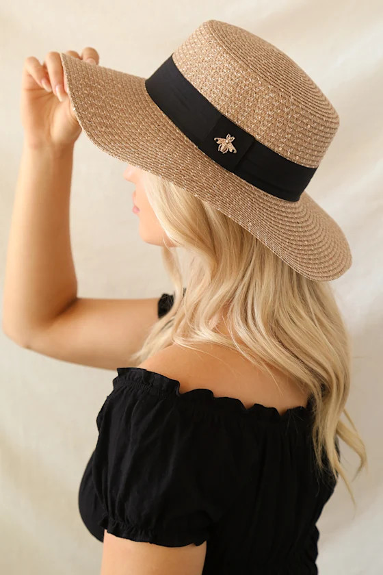What's the Buzz Brown Sequin Straw Hat | Lulus (US)
