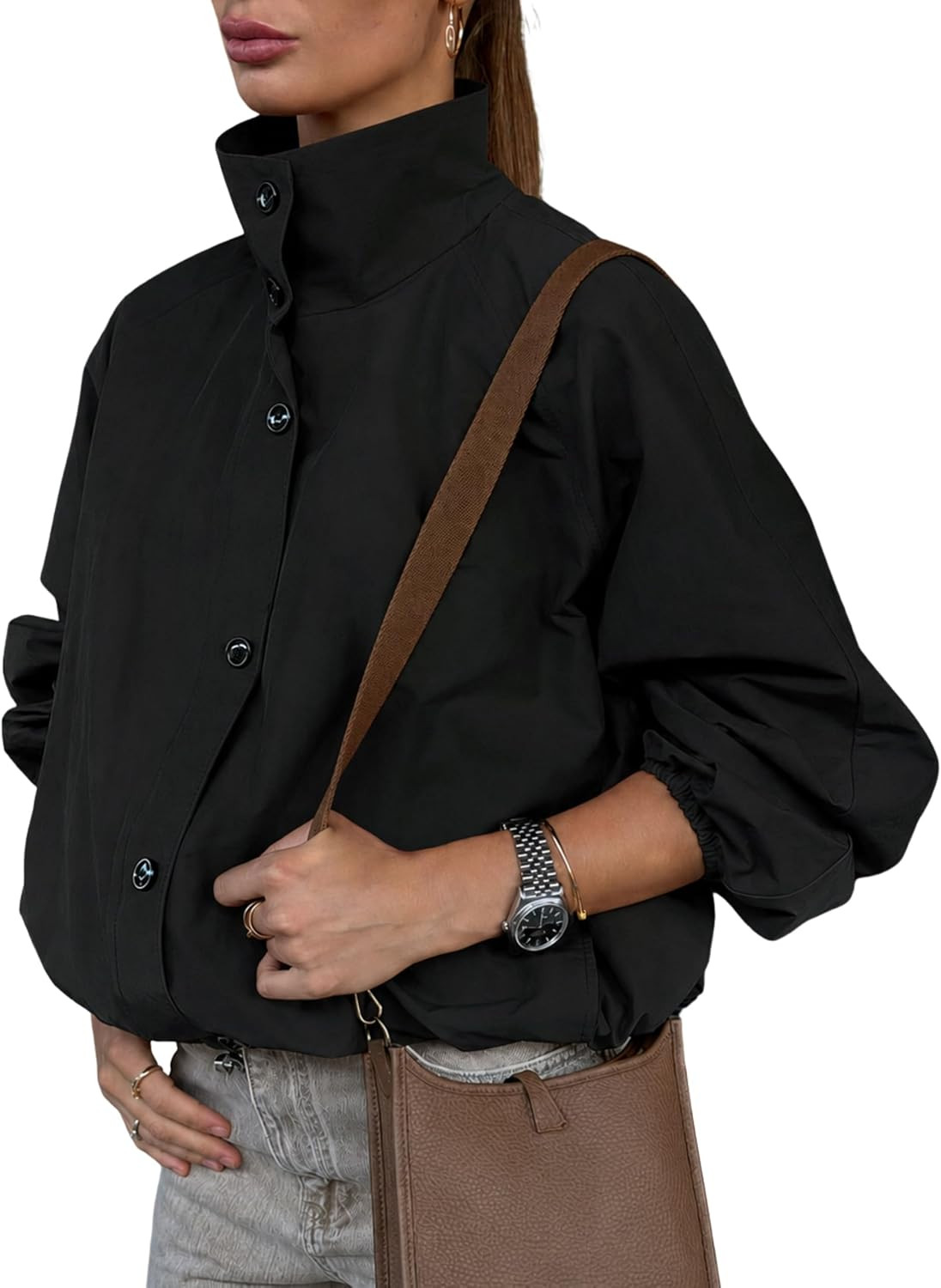 Daacee Women Funnel Neck Windbreaker Jacket Lightweight Bomber Jackets | Amazon (US)