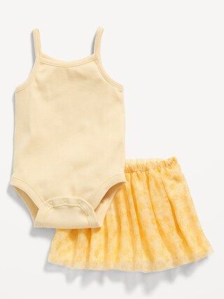 Sleeveless Rib-Knit Bodysuit & Printed Tulle Tutu Skirt Set for Baby | Old Navy (US)