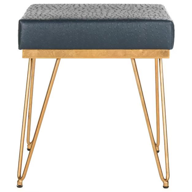 Jenine Faux Ostrich Square Bench - Navy - Safavieh | Target