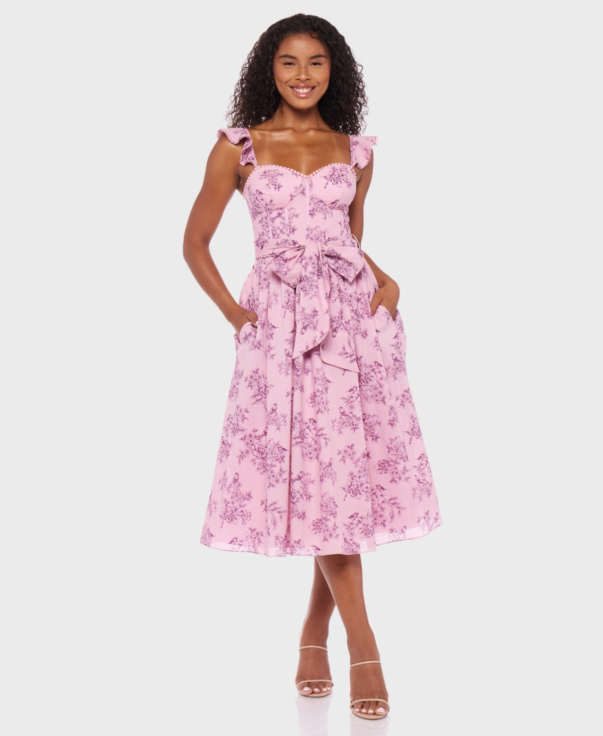 Alex & Sophia Juniors' Ruffle Sleeve Bustier Midi Dress - Pink | Macy's