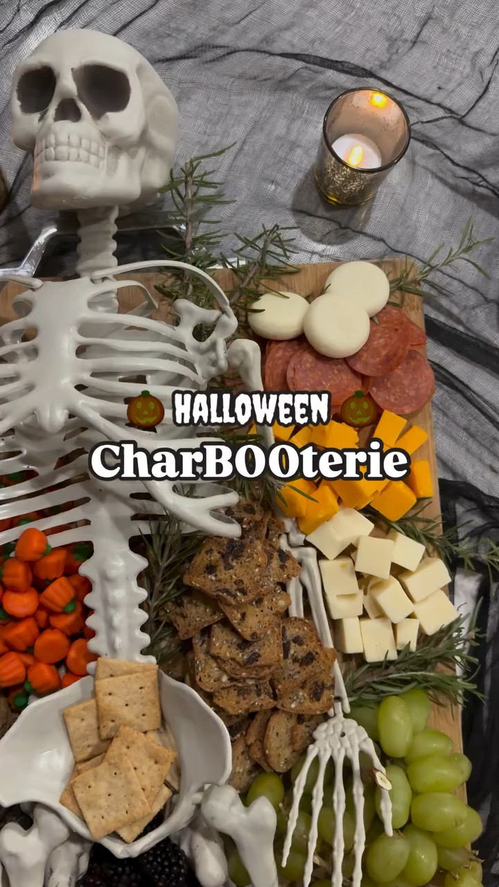 I used my 16” skeleton as the centerpiece to create this fun and festive CharBOOterie 👻 

What I Used:
Salami
Pepperoni 
Swiss Cheese
Cheddar Cheese
White Cheddar Cheese 
Babybel Cheese
Simple Mills GF crackers
TJ’s Pumpkin Cranberry Crisps
TJ’s Rosemary Raisin Crisps
Red grapes 
Green grapes
Blackberries 
Strawberries 
TJ’s Jack-O Lantern Oreos
TJ’s Dark Chocolate Almond Cookies 
TJ’s Dark Chocolate Covered Pretzels 
Candy Corn 
Candy pumpkins 

Comment BOO for the link to this skeleton 👻

#halloween #spooky #spookyseason #halloweenideas
#halloweeninspo #halloweentime #fall #falldecor #fallstyle #fallrecipes #holidaydecor #skeleton #autumn #autumnvibes #autumnstyle #hosting #halloweenparty #easyrecipies #charcuterie #charcuterieboard #halloweenfood