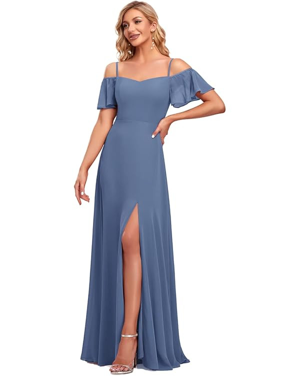 Ever-Pretty Women's Formal Dresses Off Shoulder Short Sleeve Split A-Line Floor Length Bridesmaid... | Amazon (US)