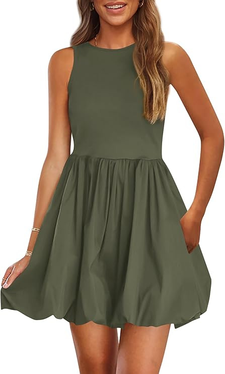 PRETTYGARDEN Summer Dresses for Women 2025 Casual Sleeveless Tank Mini Short Dress Crew Neck Bubb... | Amazon (US)