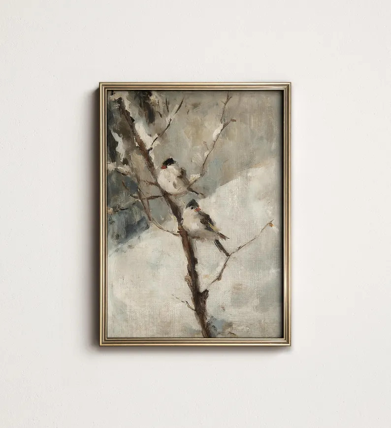 Rustic Winter Bird Wall Art, Farmhouse Wall Decor, Chickadee Art PRINTABLE Digital Download W1-74 | Etsy (US)