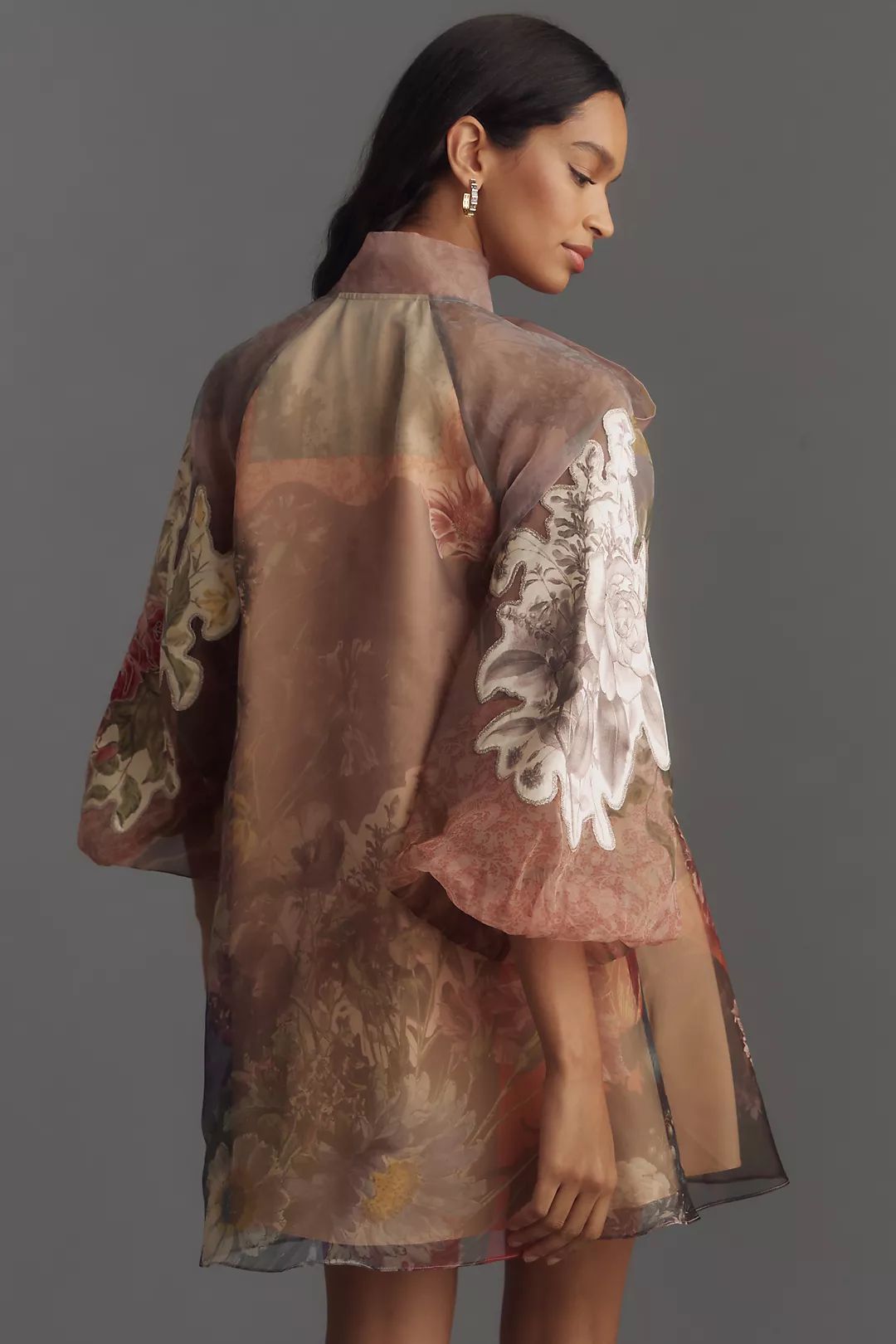 Pankaj & Nidhi Long-Sleeve Printed Organza Mini Dress | Anthropologie (US)