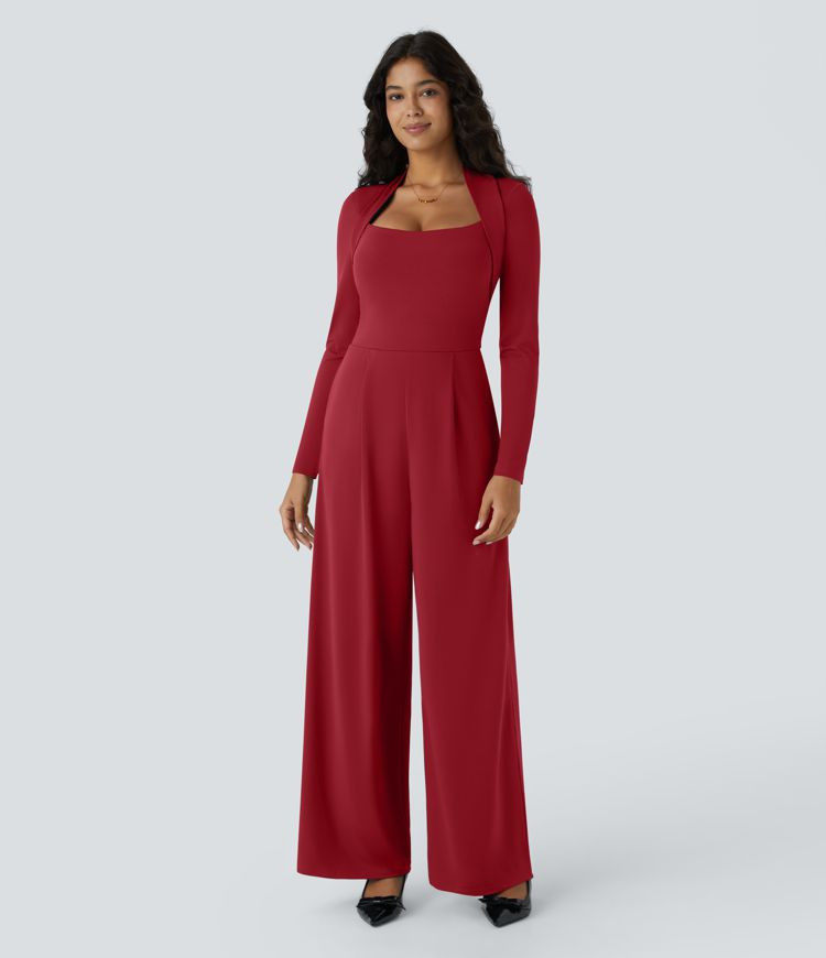 Women’s Long Sleeve Pocket Wide Leg Jumpsuit-Easy Peezy - Halara | HALARA