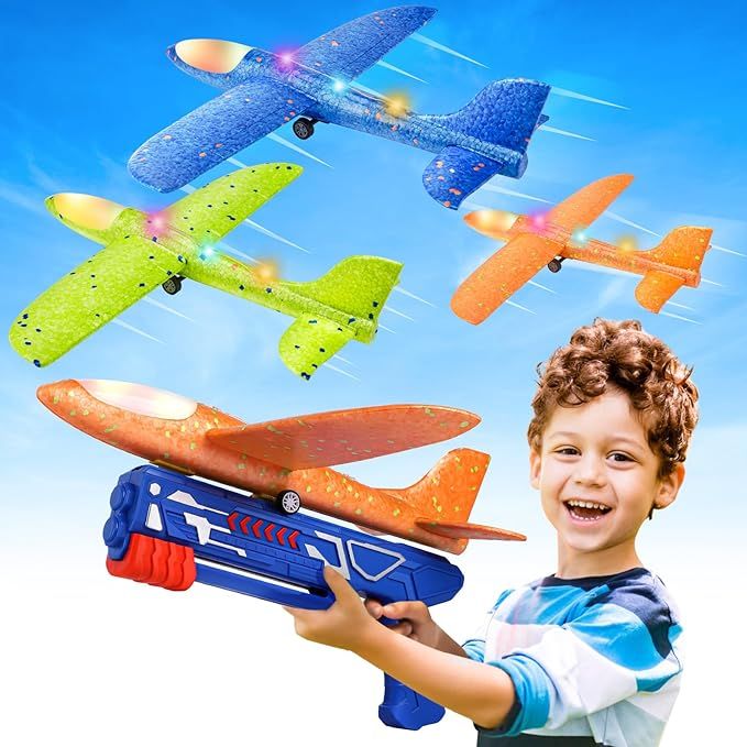 Fuwidvia 3 Pack Airplane Launcher Toys, 13.2'' LED Foam Glider Catapult Plane Toy for Boys, 2 Fli... | Amazon (US)