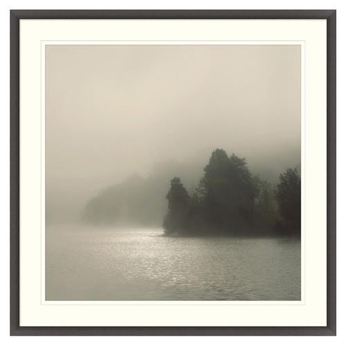 Zahir Modern Classic Grey Misty Seascape Black Frame Painting 2 - 38x38 | Kathy Kuo Home