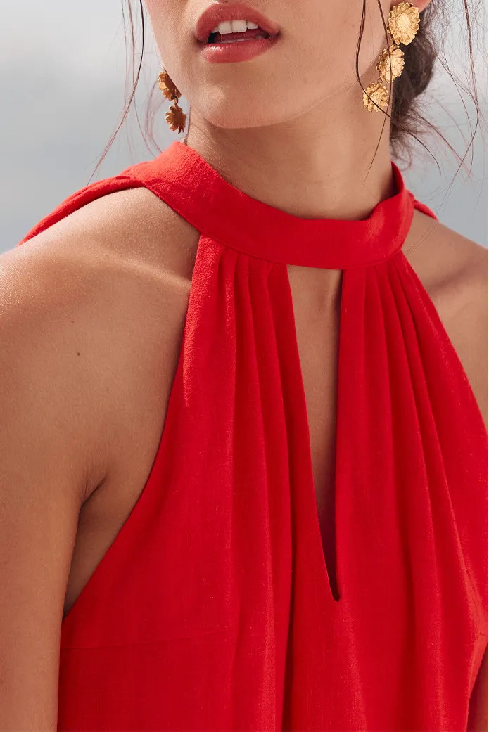 ROBE OLGA LIN VISCOSE ROUGE | SAAJ Paris