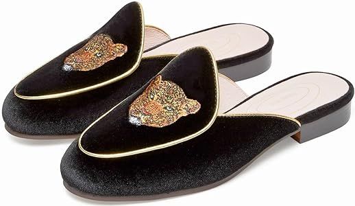 Journey West Women's Mules Flats with Embroidery Belgian Loafers Slip on Slippers for Women | Amazon (US)