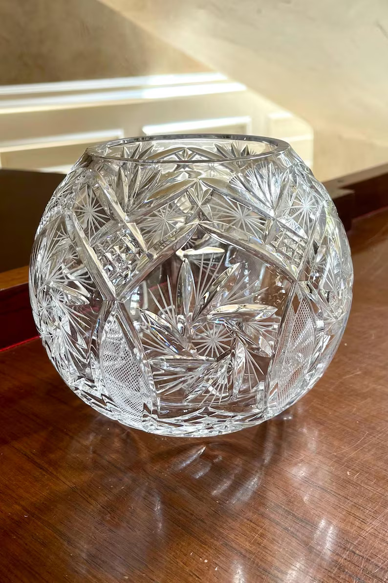 Large Hand Cut Lead Crystal Rose Bowl Pinwheel Cut; Crystal Candleholder; Crystal Potpourri Bowl ... | Etsy (US)