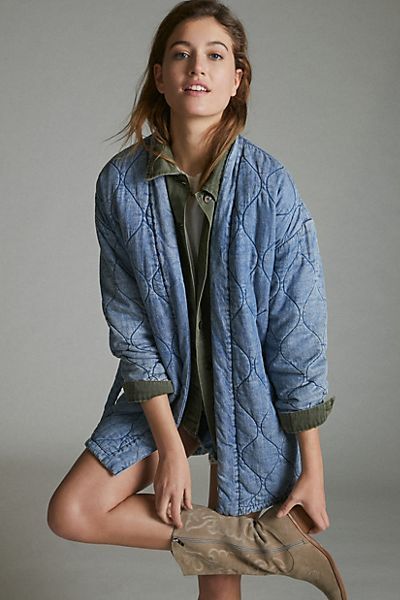 Rhea Quilted Denim Kimono Jacket | Anthropologie (US)