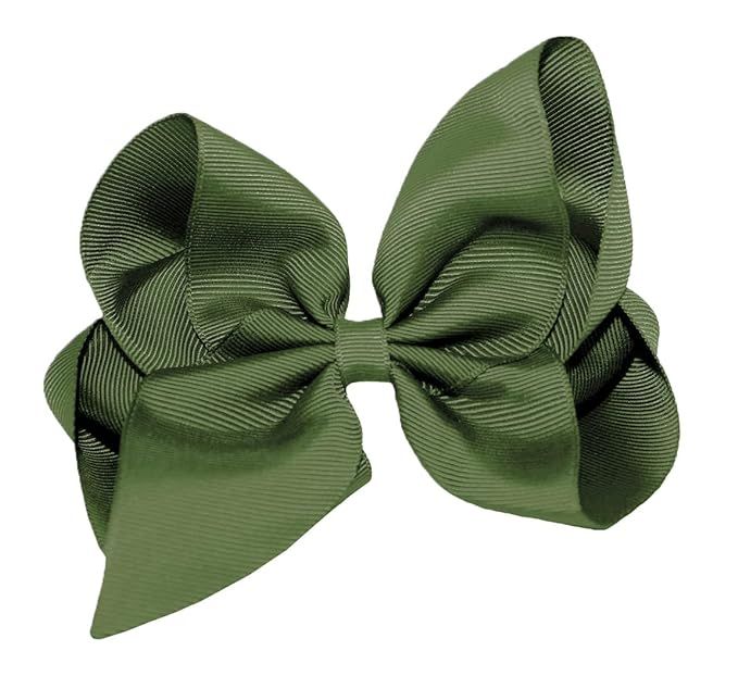 WD2U Girls 6" Classic Style Boutique GrosGrain Hair Bow on Alligator Clip USA Olive Green | Amazon (US)