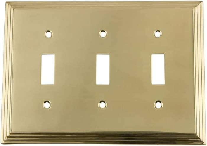 Nostalgic Warehouse 720096 Deco Switch Plate with Triple Toggle, Unlacquered Brass | Amazon (US)