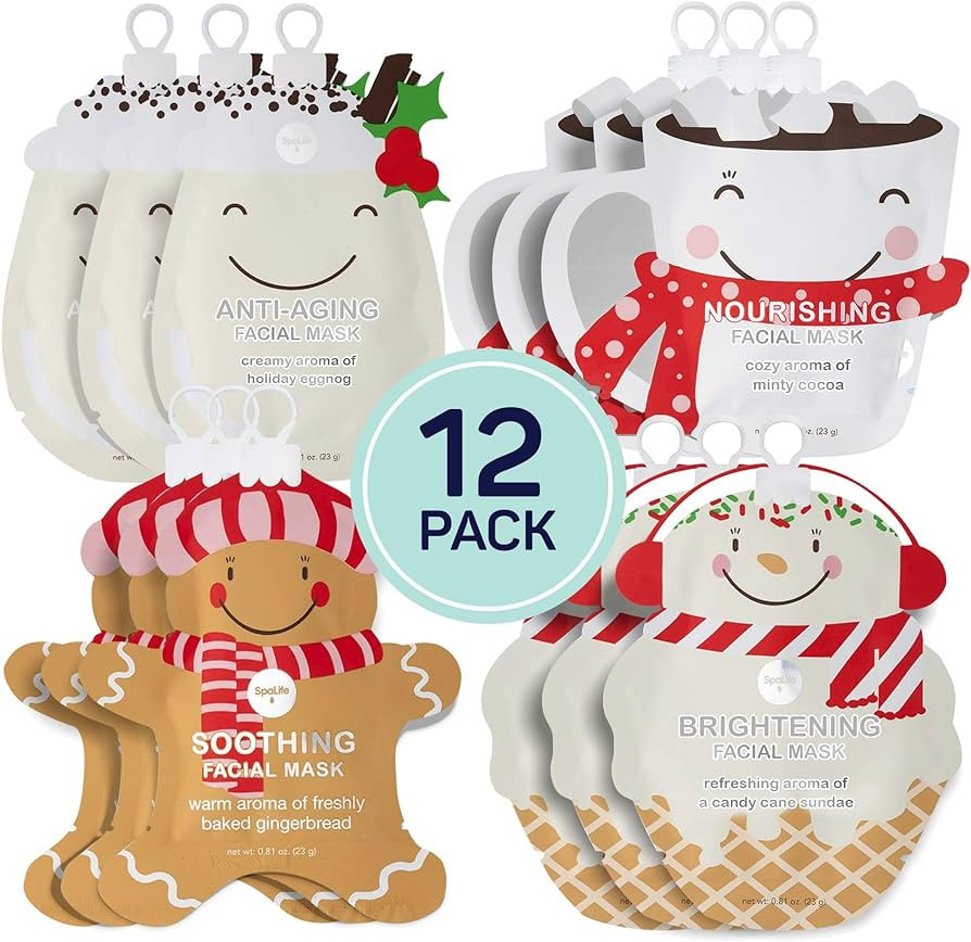 SpaLife Holiday Treats Facial Masks 12-Pack Assorted - Festive Christmas Skincare for Soothing an... | Amazon (US)