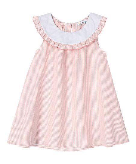Sunshine Smocks Light Pink & White Stripe Ruffle Yoke Dress - Infant, Toddler & Girls | Zulily