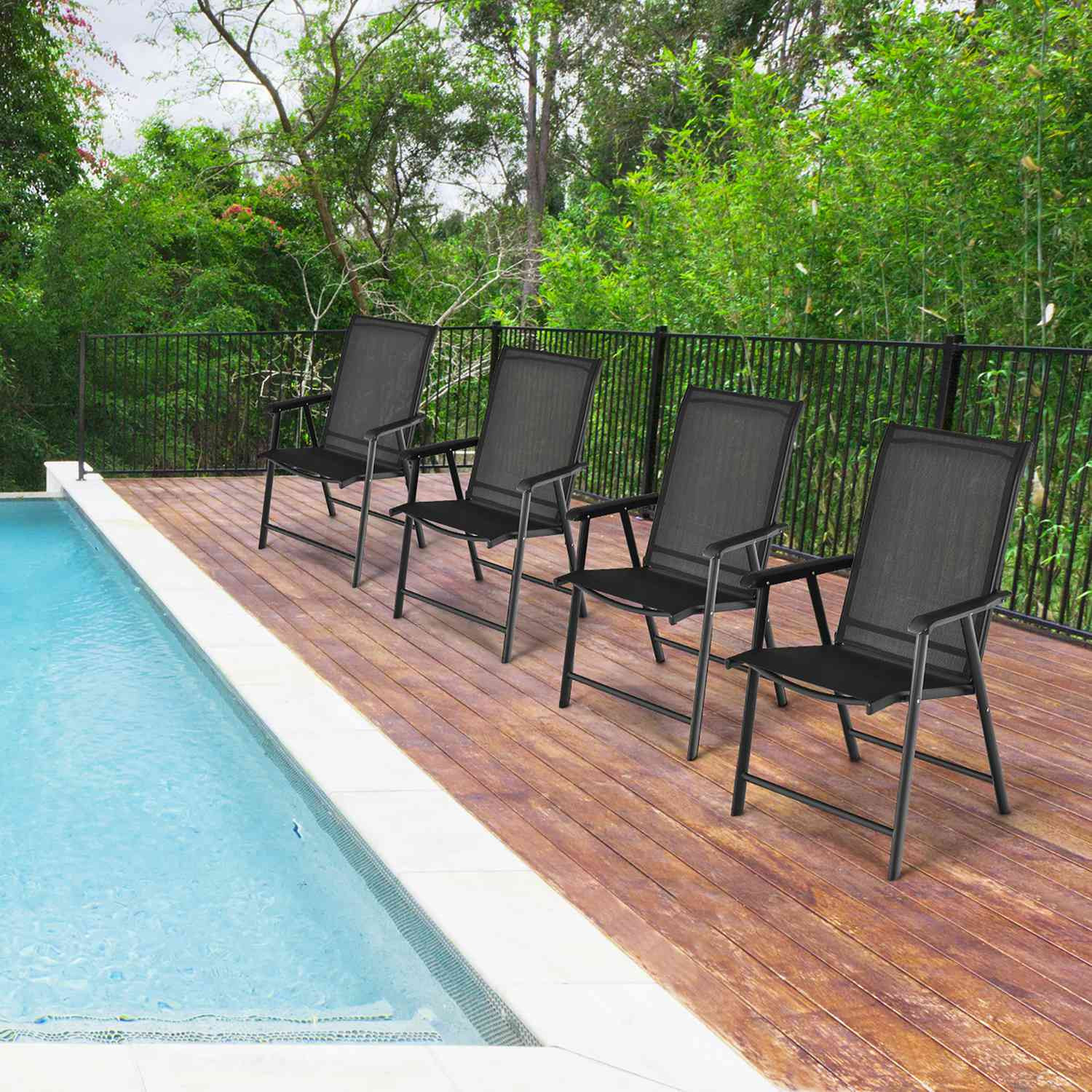 Costway 4PCS Patio Folding Dining Chairs Portable Camping Armrest Garden Black one_size | CSHY005400 | Lowe's