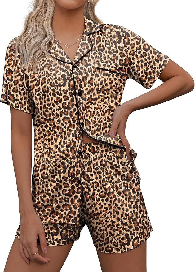 Ekouaer Pajamas Set for Women Short Sleeve Sleepwear Summer Button Down Nightwear Soft Pjs Lounge... | Amazon (US)