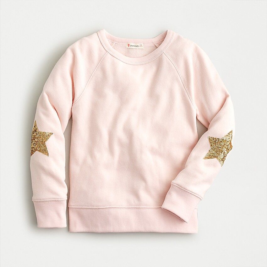 Girls' crewneck sweatshirt with sequin star elbow patches | J.Crew US