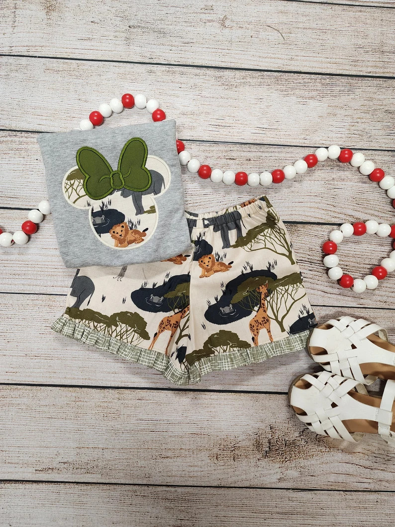 Girl Sibling Animal Kingdom Disney Outfit, Summer Vacation, Birthday, Ruffle Shorts, Toddler, - E... | Etsy (US)