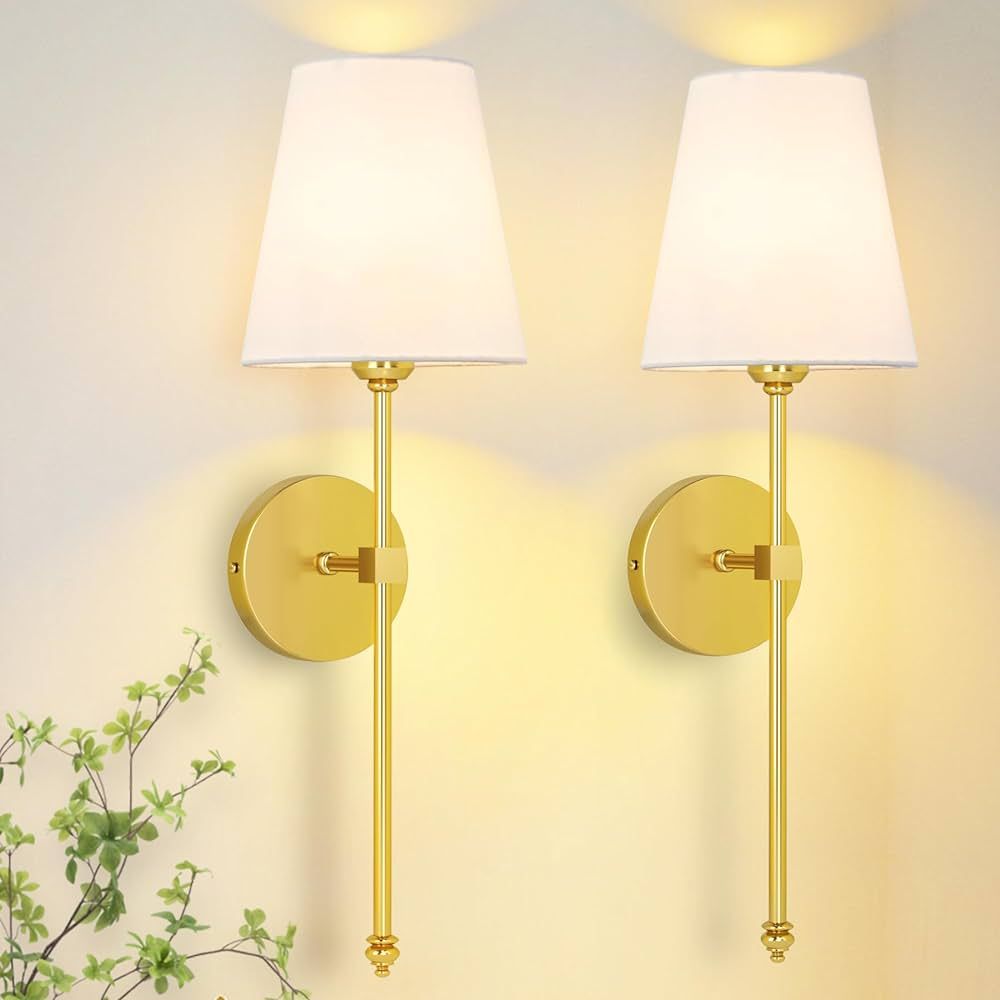 CANMEIJIA Wall Light Sconces Set of 2, Gold Wall Light Fixture for Bedroom, Modern Wall Sconce, W... | Amazon (US)