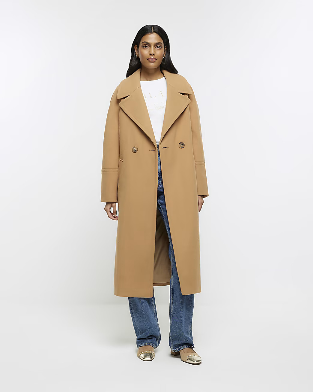 Brown wool blend oversized coat | River Island (UK & IE)
