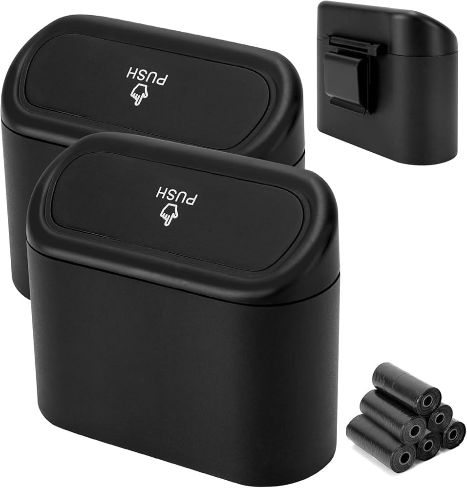 2 Pack Car Trash Can with Lid Mini Car Trash Can Small Car Trash Bin Leakproof Vehicle Trash Mini... | Amazon (US)