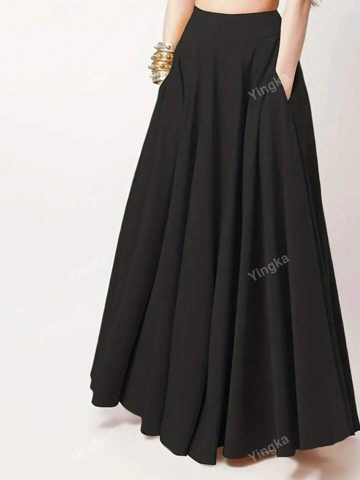 Solid Pocket Side Maxi Skirt | SHEIN